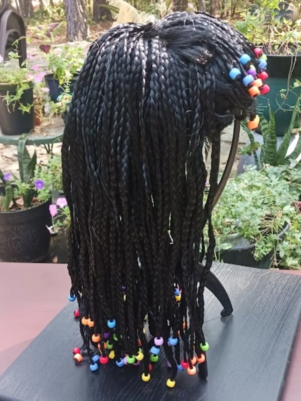 Black Braided Costume Wig Colorful Beads Unisex-Retro-Hippy-Egyptian Queen